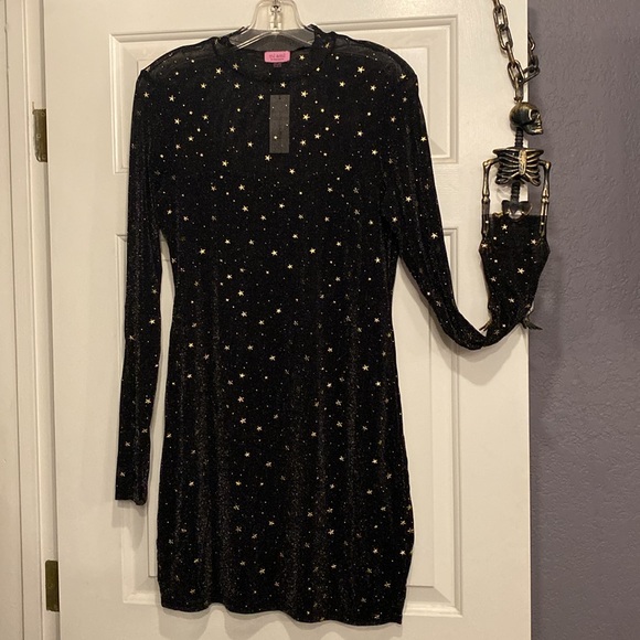 FRANCESCA’S - NWT - dress: black lined semi-sheer metallic mesh l/s w stars - XL - Picture 8 of 16